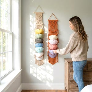 Macrame Cap Rack, Minimal Hat Hanger, Entryway Organizer, Cap Display, Wall Cap Hanger, Handmade Macrame H78 image 11