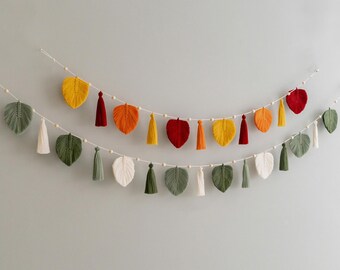 Macrame Leaves Garland, Leaf Wall Decor, New Home Gift, Macrame Garland, Greenery Garland, Handmade Art, Boho Home Decor L38