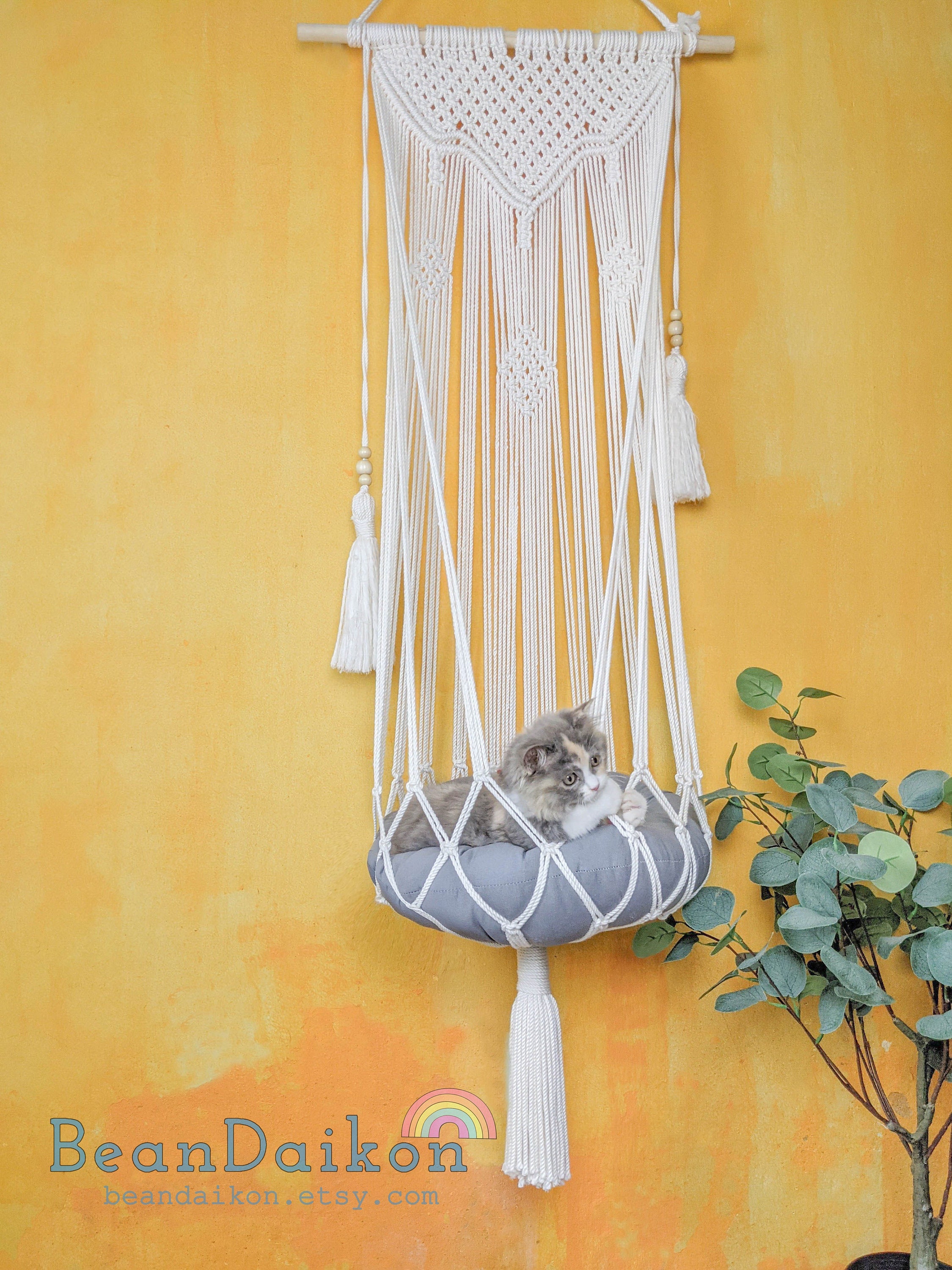 Hanging Cat Bed Macrame Cat Hammock Cat Wall Furniture Cat Etsy