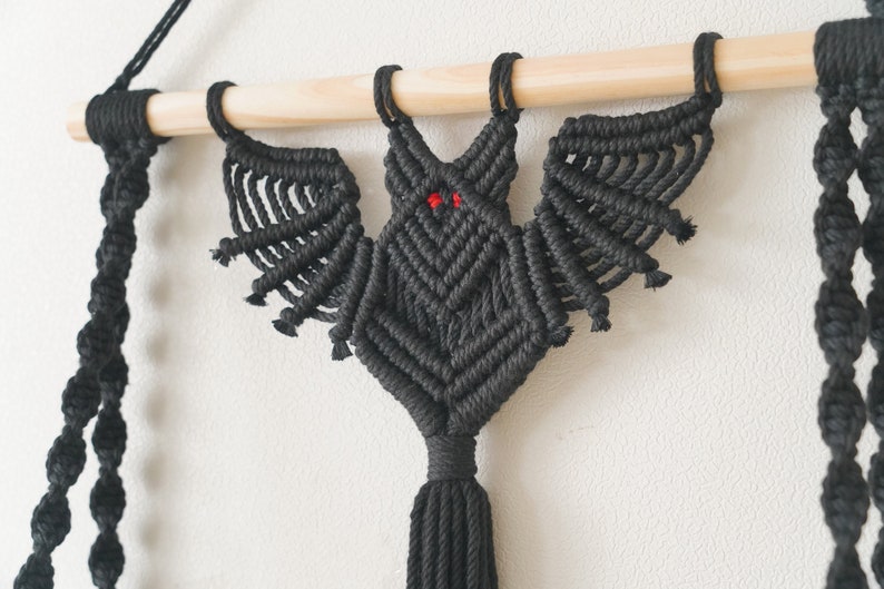 Gothic Bat Decor, Hanging Macrame, Witchy Room Decor, Modern Halloween, Dark Wall Art, Hanging Plant Holder, Bat Decorations W52 image 9