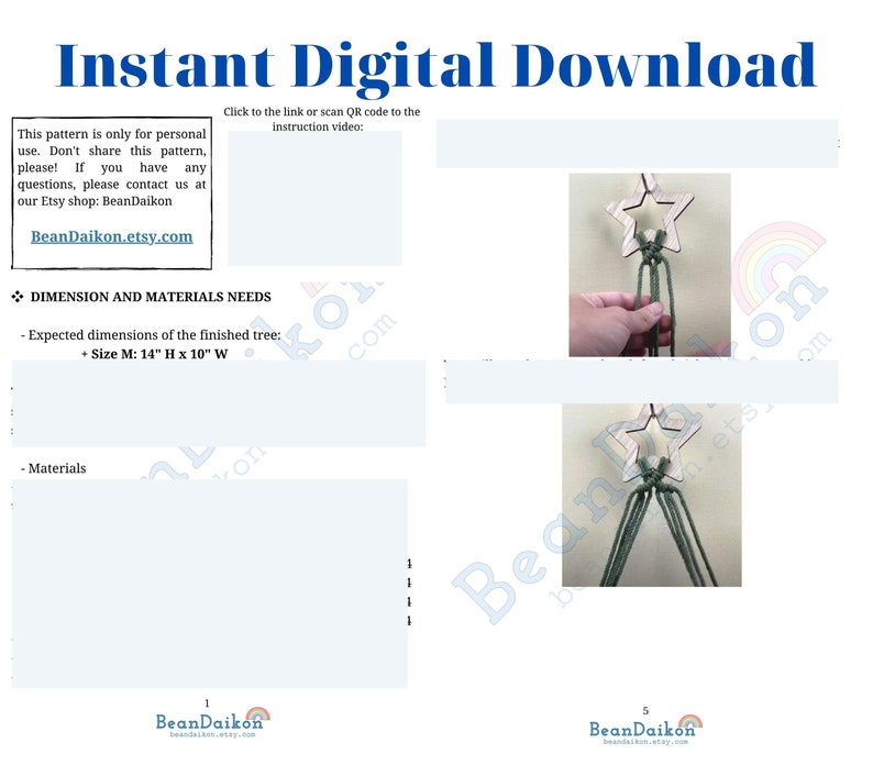 Puede incluir: Un patr&oacute;n de descarga digital para una macram&eacute; de estrella de &aacute;rbol para colgar en la pared. El patr&oacute;n incluye instrucciones y materiales necesarios para crear un &aacute;rbol de 35,5 cm de alto y 25,4 cm de ancho. El patr&oacute;n est&aacute; disponible solo para uso personal.