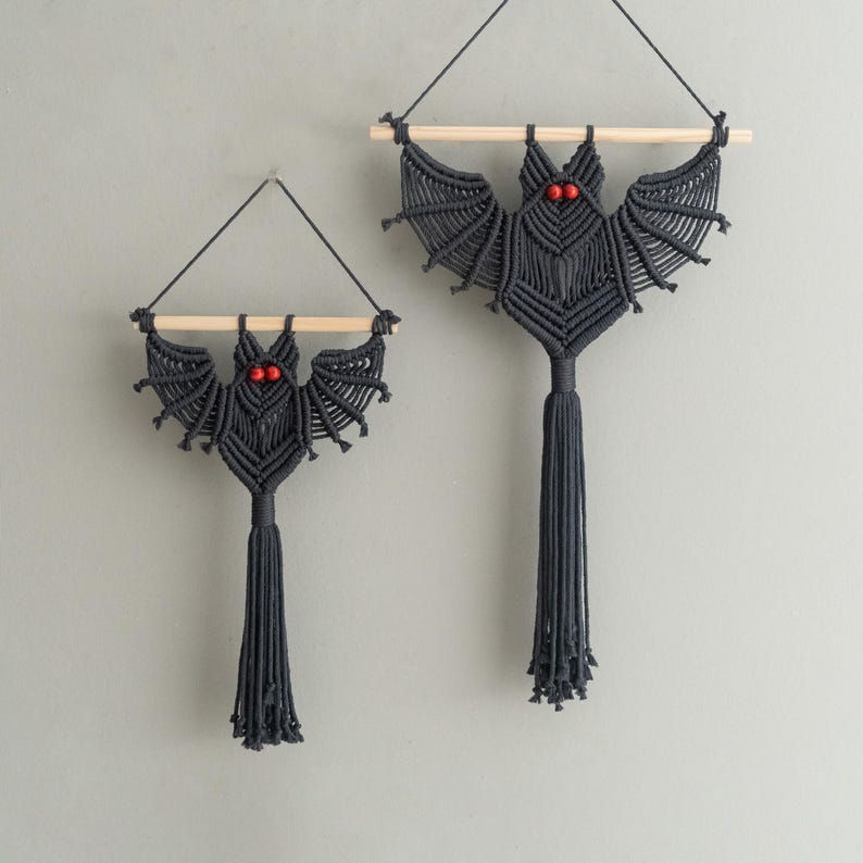 Murciélago gótico de macramé, arte mural oscuro, adornos de murciélago, regalo de macramé, decoración gótica, estética gótica, dormitorio bohemio, decoraciones de murciélagos V12 imagen 6