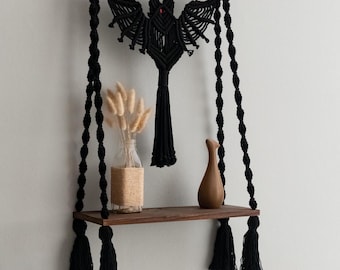 Vleermuisplantenhanger, moderne muurkunst, heksencadeaus, gotisch huis, boho plantenhouder, donkere esthetiek, macramé wandtapijt, gotische macramé vleermuis W52