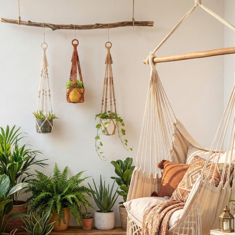 No Fringe Plant Hanger, Garden Lover's Gift, Planter Hanging, Plant Holder Outdoor, Gift For Gardener, Tassel Free Macrame, Garden Gift H70 image 10