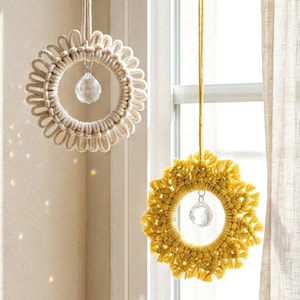 Atrapasueños de cristal de macramé bohemio para decoración de ventanas U38