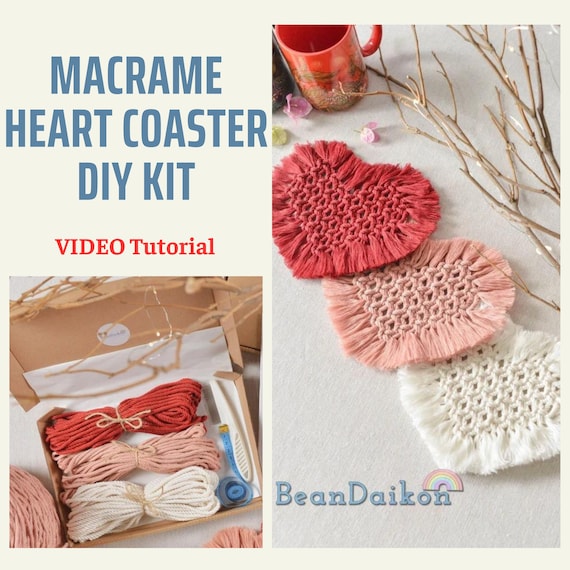 DIY Macrame Heart Coaster Kit, Macrame Craft Kit for Adults
