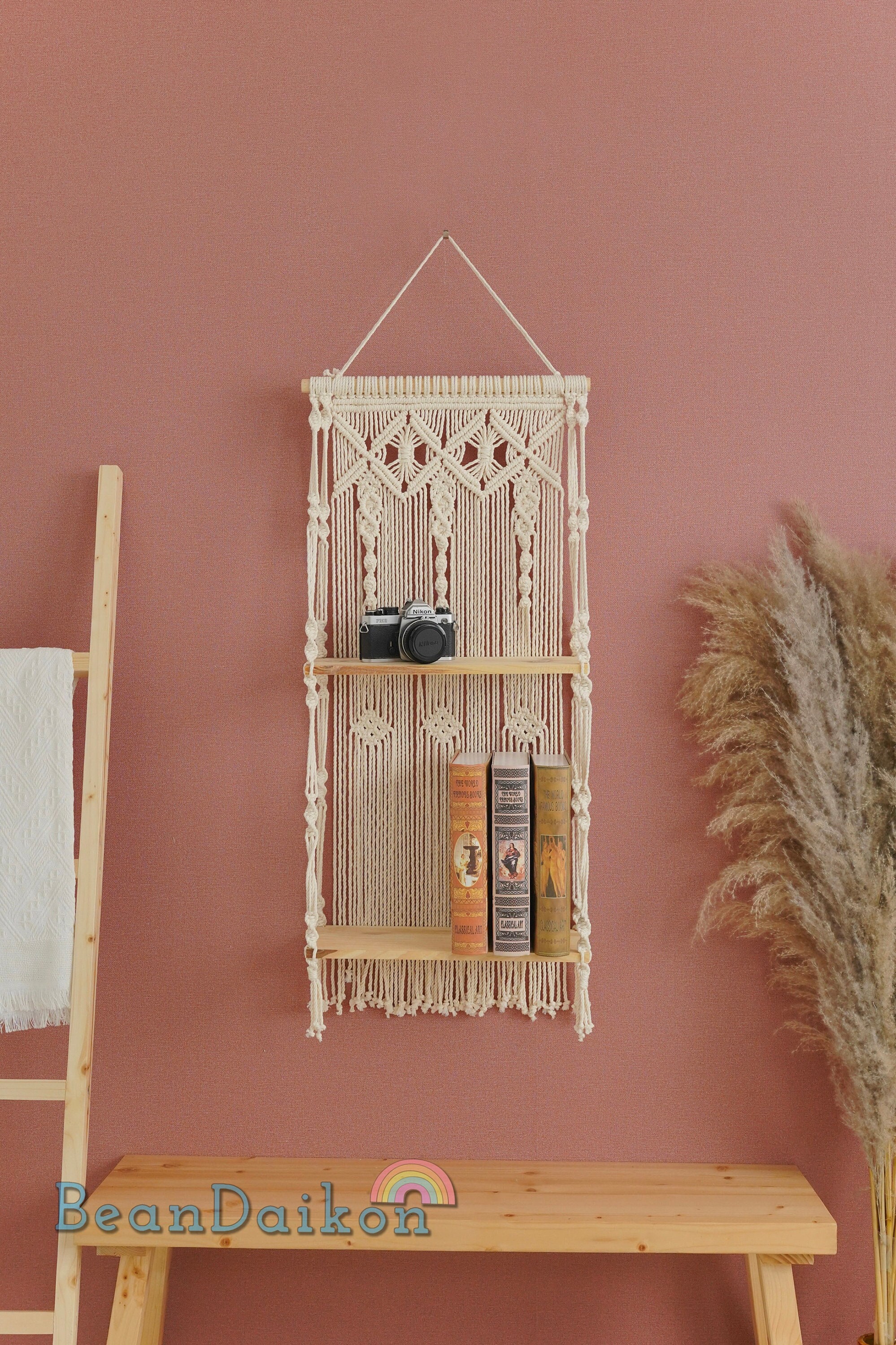 Macrame Hanging Book Shelf, Rustic Book Holder, Book Handmade Storage  Organizer, Macrame Book Hanger, Boho Wall Decor, Gift for Mom 