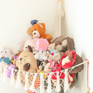 Makrama Hamak Zabawek, Przechowywanie Pluszowych Zwierząt, Uchwyt Squishmallow, Przechowywanie Dziecięcych Pokojów, Boho Przechowywanie Zabawek, Hamak Pluszowych Zwierząt H20 zdjęcie 7