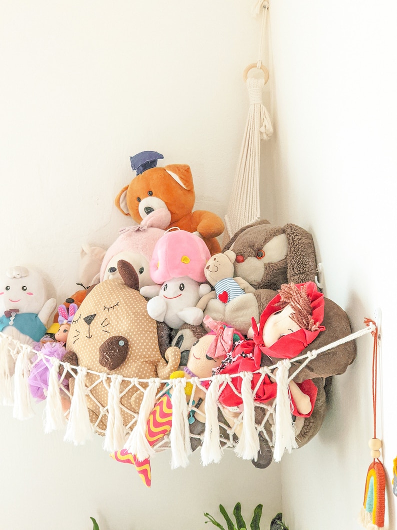 Makrama Hamak Zabawek, Przechowywanie Pluszowych Zwierząt, Uchwyt Squishmallow, Przechowywanie Dziecięcych Pokojów, Boho Przechowywanie Zabawek, Hamak Pluszowych Zwierząt H20 zdjęcie 7