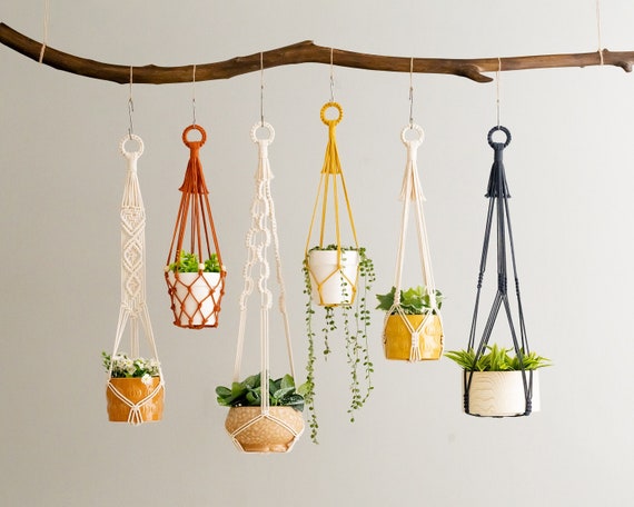 Makramee-Pflanzenaufhänger-Set, 6 Stück – Handgefertigt, Mit Haken, Für Blumentöpfe 15–25 Cm
