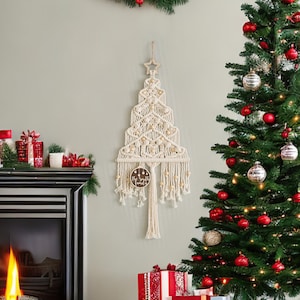 Boho Macrame Christmas Wall Tree Hanging with Wood Beads X30