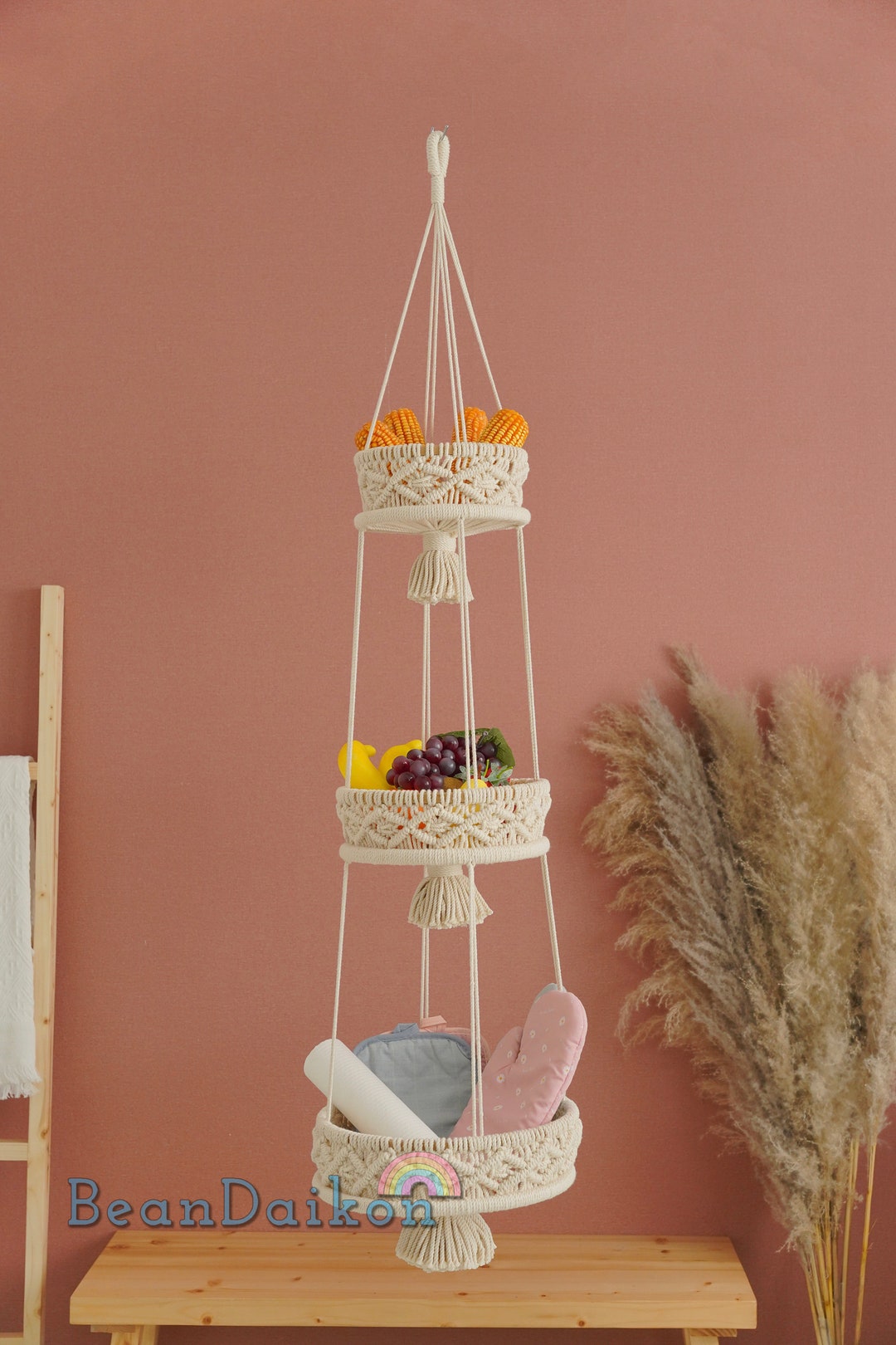 Wall Fruit Basket, Kitchen Storage, Hanging Produce, Veggie Holder