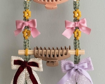 Makramee Schleife Organizer, Baby Mädchen Geschenk, Haarspangenhalter für den ersten Geburtstag, Kinderzimmer I90