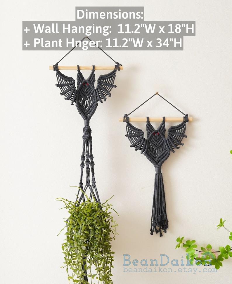 Gothic Bat Decor, Hanging Macrame, Witchy Room Decor, Modern Halloween, Dark Wall Art, Hanging Plant Holder, Bat Decorations W52 image 5