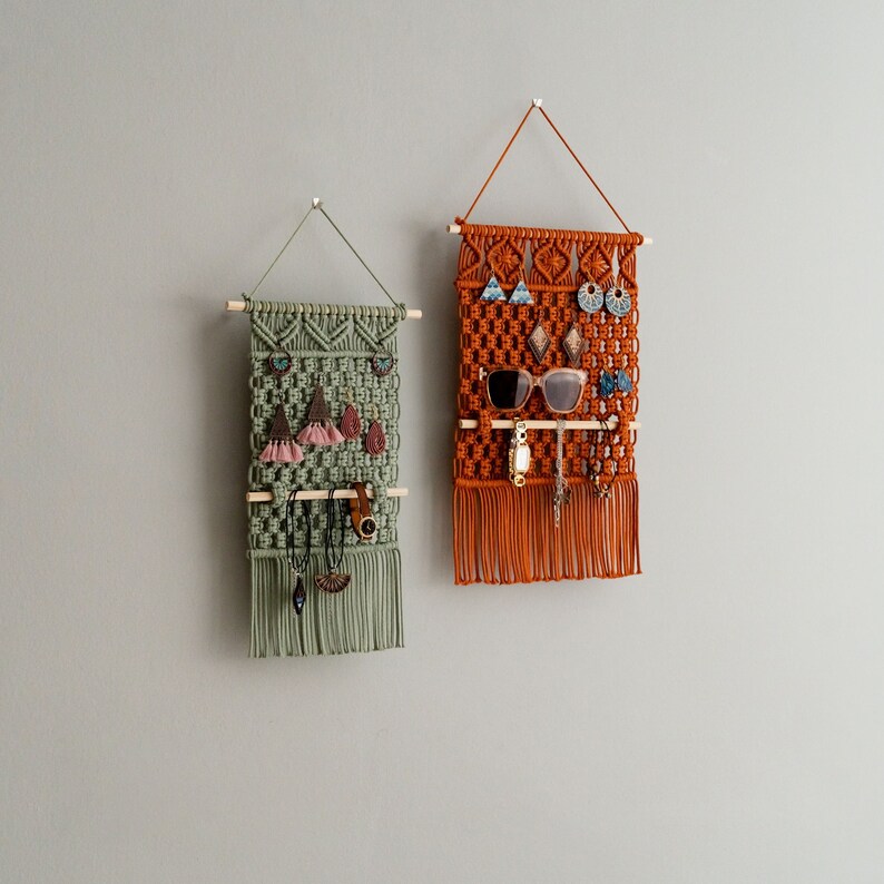 Macrame Earring Holder, Bathroom Decor, Necklace Hanger, Boho Jewelry Holder, Girls Room Decor, Gift For Daughter, Macrame Earring I82 image 8