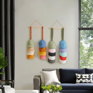 Majowir Macrame Hat Rack - 33" Hand-Woven Cotton Cap Holder, Boho Wall Hanging Organizer For Baseball & Fedora Hats