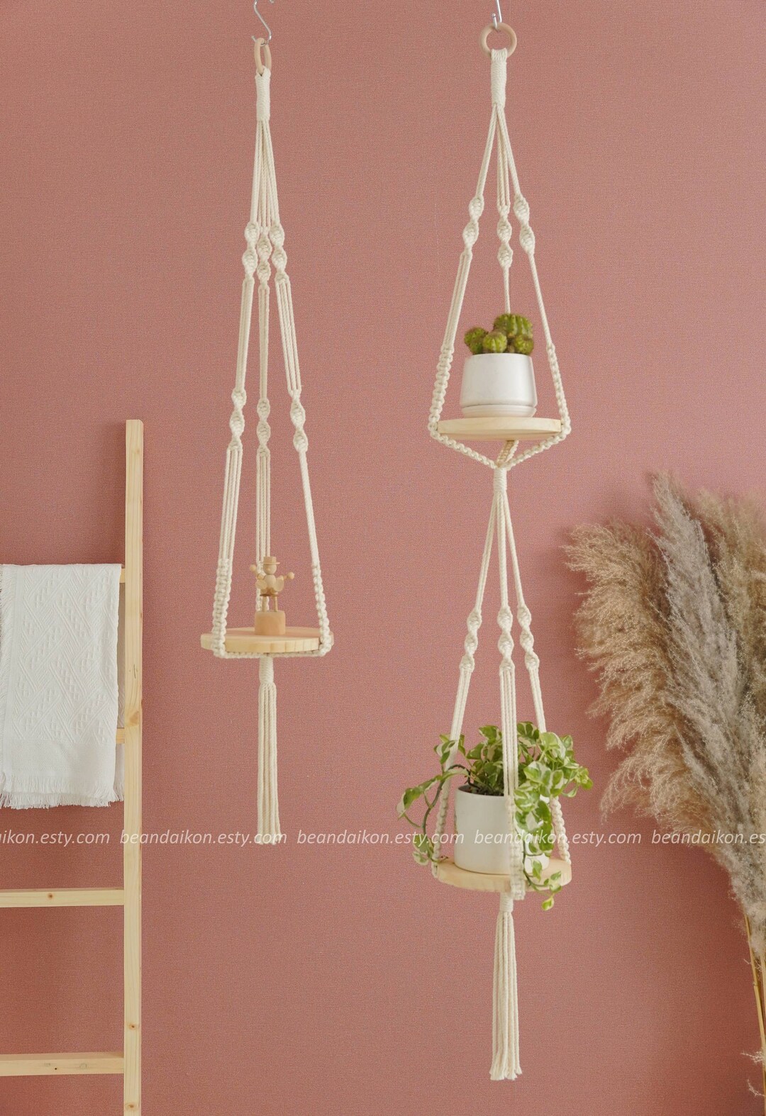 Plant Hanging Shelf, Boho Plant Hanger, Farmhouse Decor, Garden Lover Gift, Hanging Plant Holder
