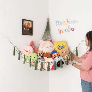 Makrama Hamak Zabawek, Przechowywanie Pluszowych Zwierząt, Uchwyt Squishmallow, Przechowywanie Dziecięcych Pokojów, Boho Przechowywanie Zabawek, Hamak Pluszowych Zwierząt H20 zdjęcie 5