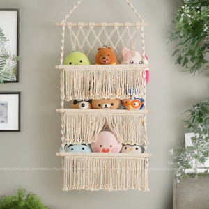 Macrame Toy Hammock, Boho Nursery Decor, Gift For Kids, Stuffed Animals, Unique Storage, Macrame Toy Hanger, Squishmallow Net H72