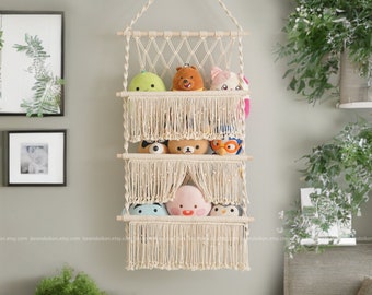 Macrame Toy Hammock, Boho Nursery Decor, Gift For Kids, Stuffed Animals, Unique Storage, Macrame Toy Hanger, Squishmallow Net H72