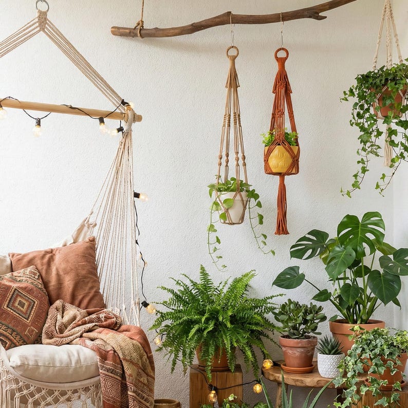 No Fringe Plant Hanger, Garden Lover's Gift, Planter Hanging, Plant Holder Outdoor, Gift For Gardener, Tassel Free Macrame, Garden Gift H70 image 9