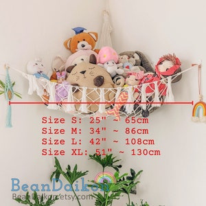 Makrama Hamak Zabawek, Przechowywanie Pluszowych Zwierząt, Uchwyt Squishmallow, Przechowywanie Dziecięcych Pokojów, Boho Przechowywanie Zabawek, Hamak Pluszowych Zwierząt H20 zdjęcie 4