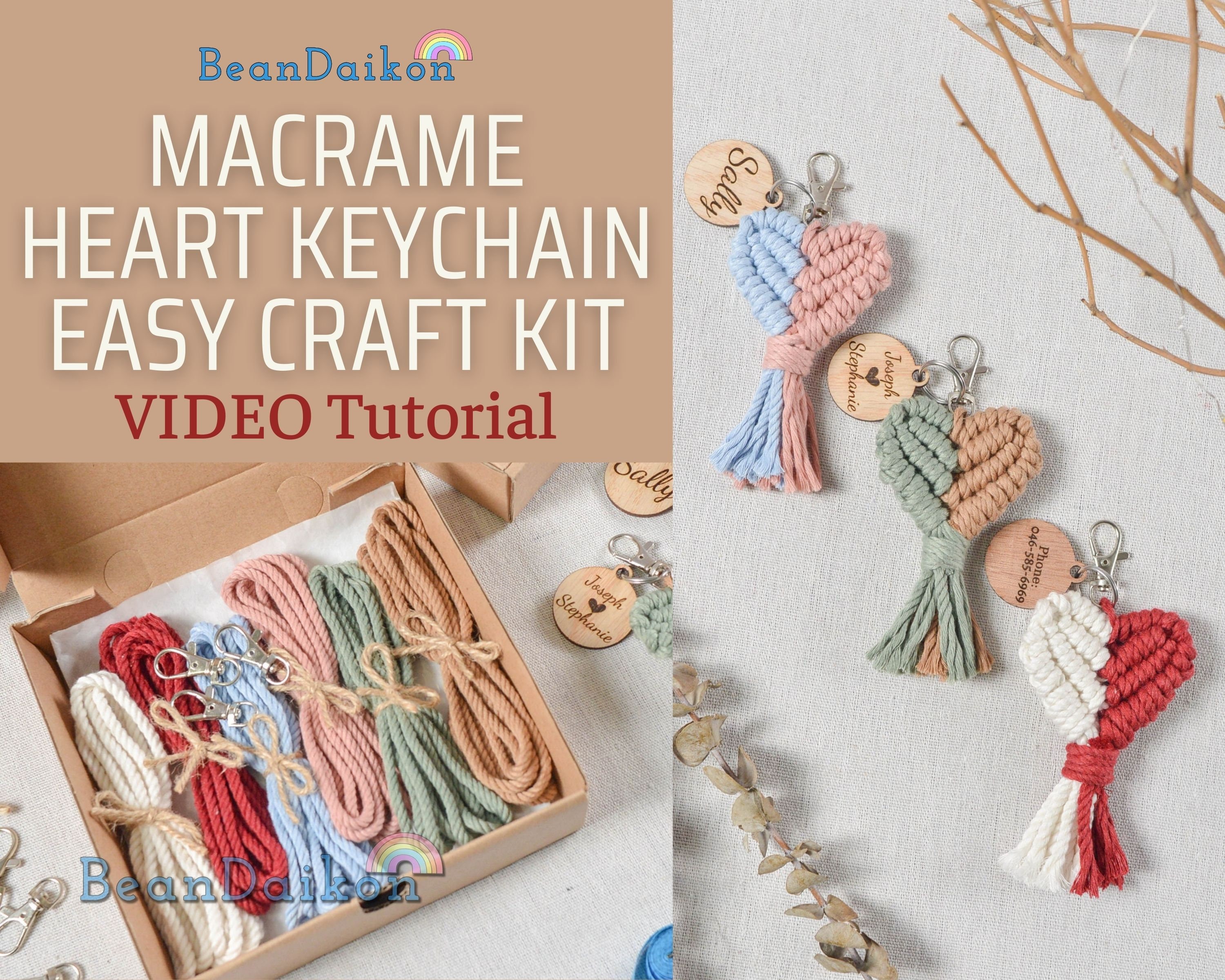 Diy heart macrame keychain kit personalized keychain kit etsy