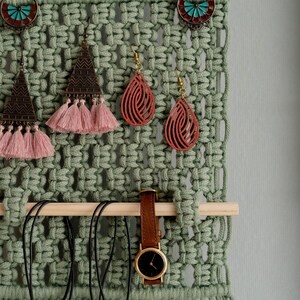 Macrame Earring Holder, Bathroom Decor, Necklace Hanger, Boho Jewelry Holder, Girls Room Decor, Gift For Daughter, Macrame Earring I82 image 9