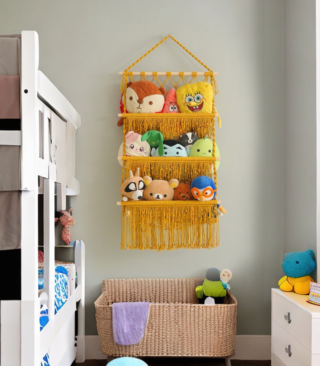 Toy Hammock Macrame, Boho Kids Room, Macrame Toy Holder, Farmhouse