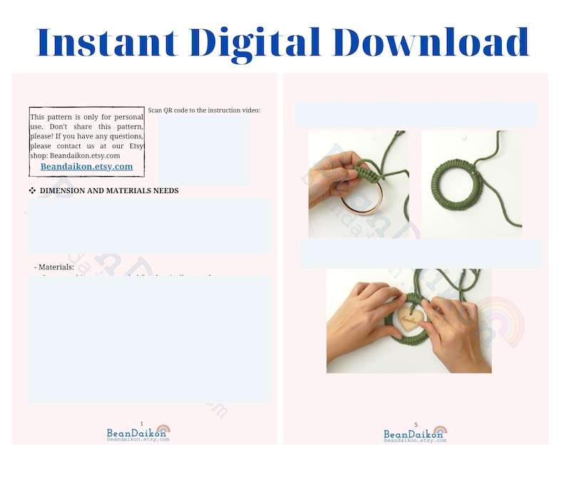 K&ouml;nnte beinhalten: Ein digitales Download-Muster f&uuml;r ein gr&uuml;nes Makramee-Herz mit einem Holzherz-Anh&auml;nger. Das Muster enth&auml;lt Anweisungen und die ben&ouml;tigten Materialien. Das Muster ist nur f&uuml;r den pers&ouml;nlichen Gebrauch.