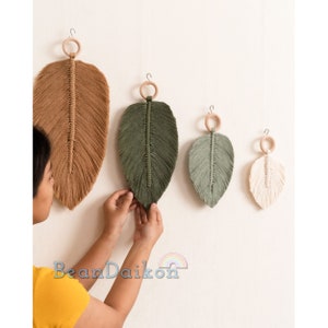 Modern Macrame Leaves Wall Hanging, Nursery Wall Hanging Leaves, Macrame Feather, Living Room Decor, Boho Headboard Decor,Tropical Decor L11