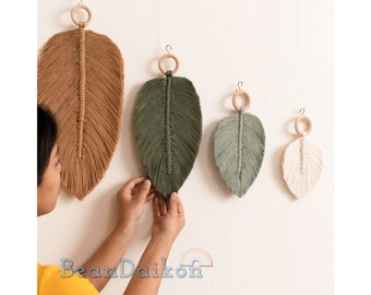 Modern Macrame Leaves Wall Hanging, Nursery Wall Hanging Leaves, Macrame Feather, Living Room Decor, Boho Headboard Decor,Tropical Decor L11