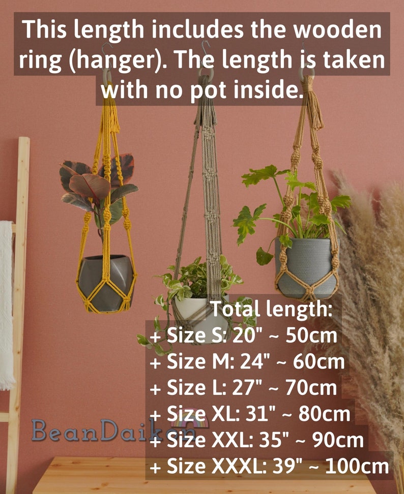 No Tassel Plant Hanger, Macrame Plant Holder, Tassel Free Plant Hanger, No Tail Plant Holder, Simple Rope Planter, Minimalist Boho Decor H70 image 6