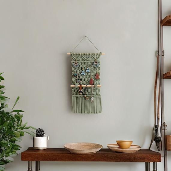 Macrame Earring Holder, Bathroom Decor, Necklace Hanger, Boho Jewelry Holder, Girls Room Decor, Gift For Daughter, Macrame Earring I82