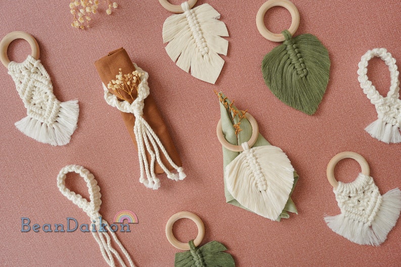 Boho Serviettenringe, neues Zuhause Geschenk, kundenspezifische Serviettenringe, Boho Hochzeit, rustikale Tischdekoration, modernes Dekor, Gedeck, Serviettenhalter aus Holz A30 Bild 9