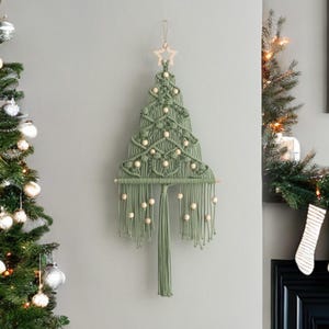 Rustic Macrame Christmas Tree Wall Art in Sage Green X30