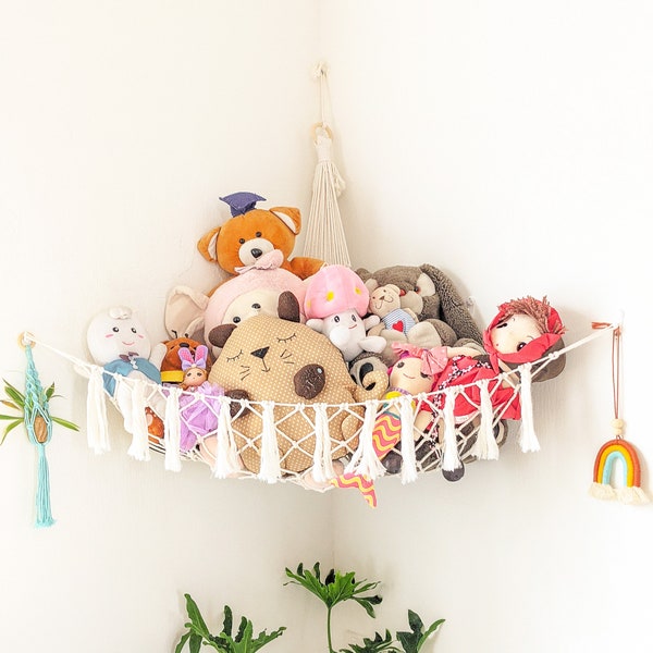 Makramee Spielzeug Hängematte, Kuscheltier Lagerung, Squishmallow Halter, Kinderzimmer Lagerung, Boho Spielzeug Lagerung, Kuscheltier Hängematte H20