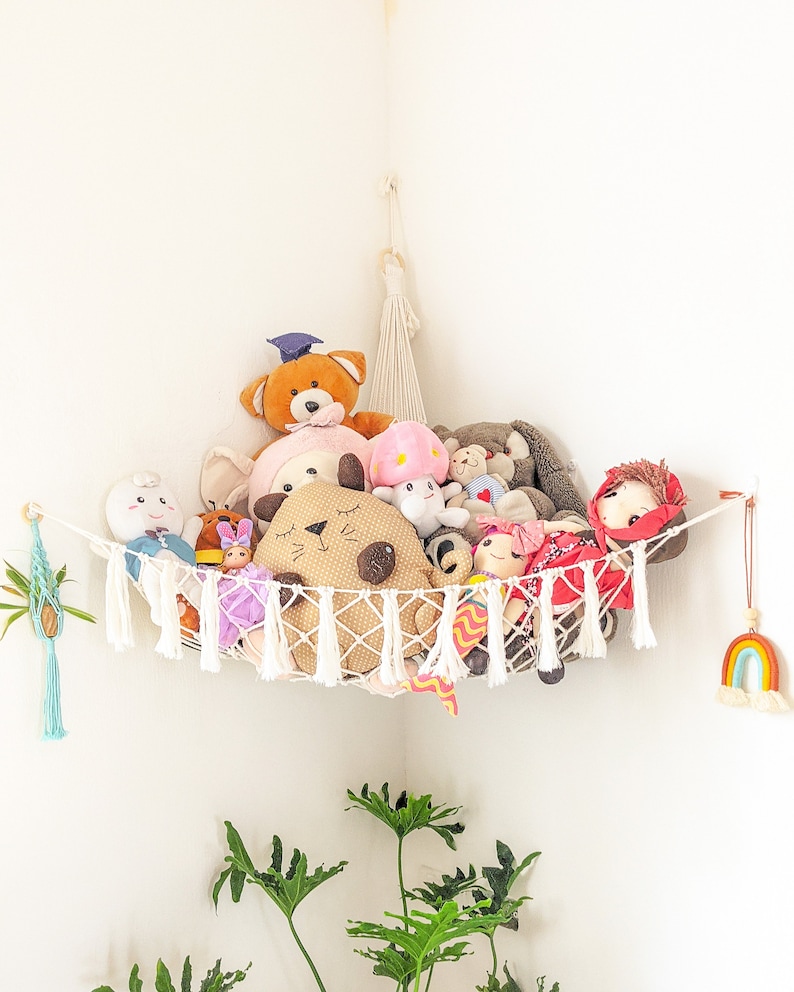 Makrama Hamak Zabawek, Przechowywanie Pluszowych Zwierząt, Uchwyt Squishmallow, Przechowywanie Dziecięcych Pokojów, Boho Przechowywanie Zabawek, Hamak Pluszowych Zwierząt H20 zdjęcie 1