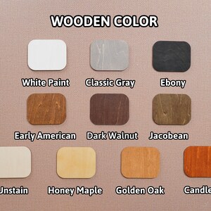 Puede incluir: Una tabla que muestra diez colores diferentes de tinte para madera. Los colores son: Pintura Blanca, Gris Cl&aacute;sico, &Eacute;bano, Americano Antiguo, Nogal Oscuro, Jacobeo, Sin Te&ntilde;ir, Arce Miel, Roble Dorado y Candelilla.