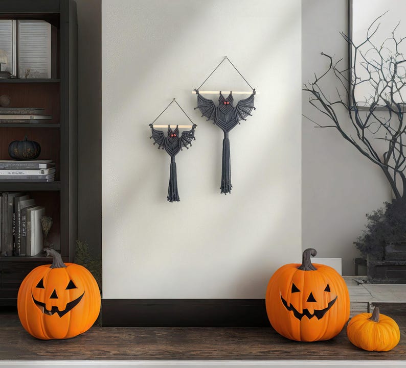 Murciélago gótico de macramé, arte mural oscuro, adornos de murciélago, regalo de macramé, decoración gótica, estética gótica, dormitorio bohemio, decoraciones de murciélagos V12 imagen 9