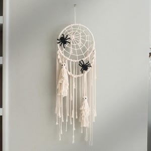 Boho Macrame Ghost & Spider Wall Hanging – Halloween Entryway Décor U12