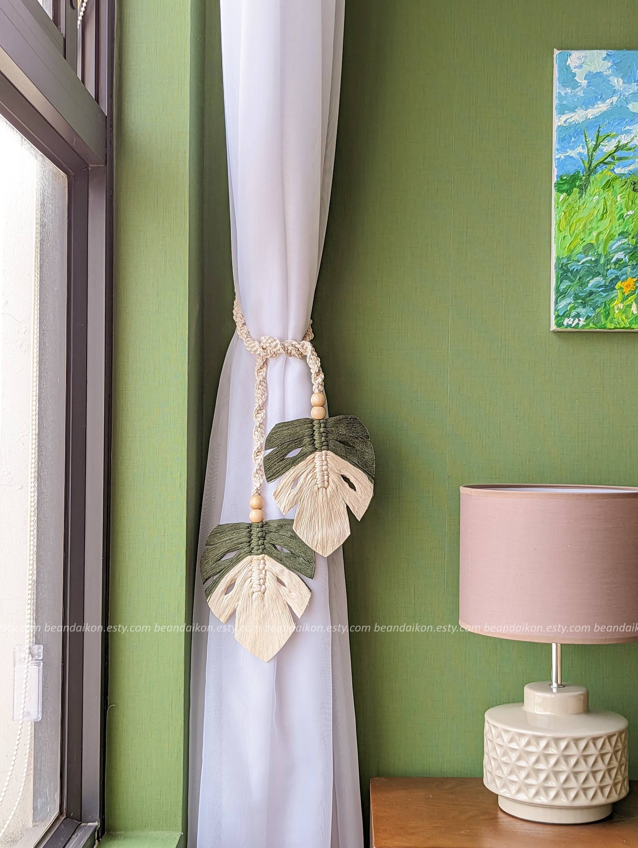 Fermatenda In Corda Con Nappa E Cilindro Legno – Beige – Set Da 4 Per Soggiorno E Camera - 3