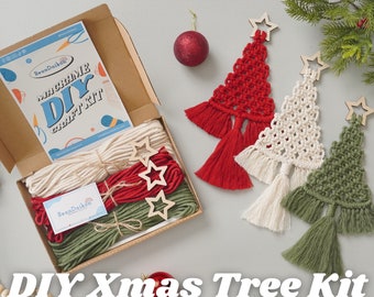 DIY Macrame Christmas Tree with Wooden Star, Craft KIT, Christmas Crafts Gift, Holiday Craft Night,DIY Christmas Gift,Festive Activity K19