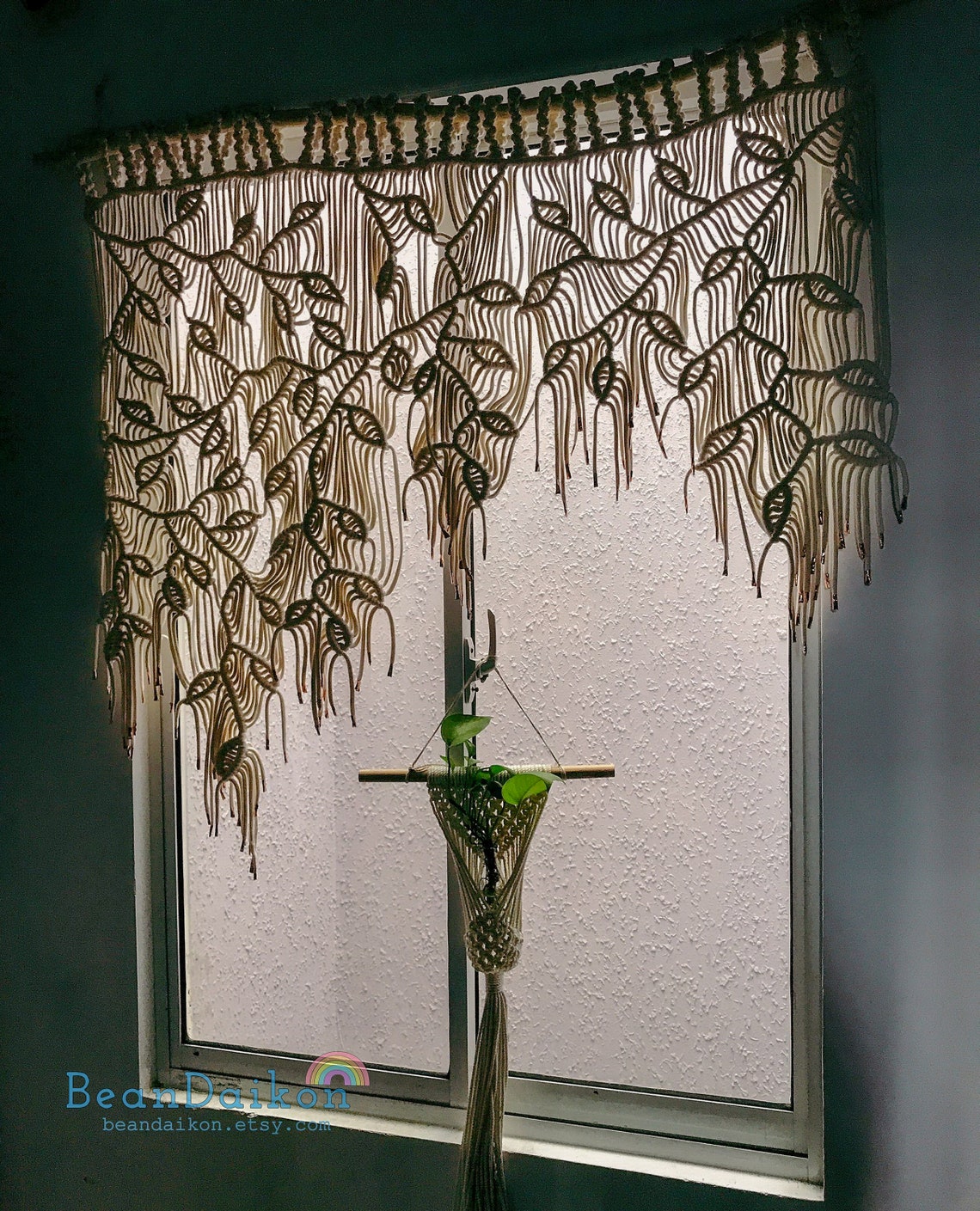 Macrame Leaf Window Curtain Large Macrame Wall Hanging Home Etsy