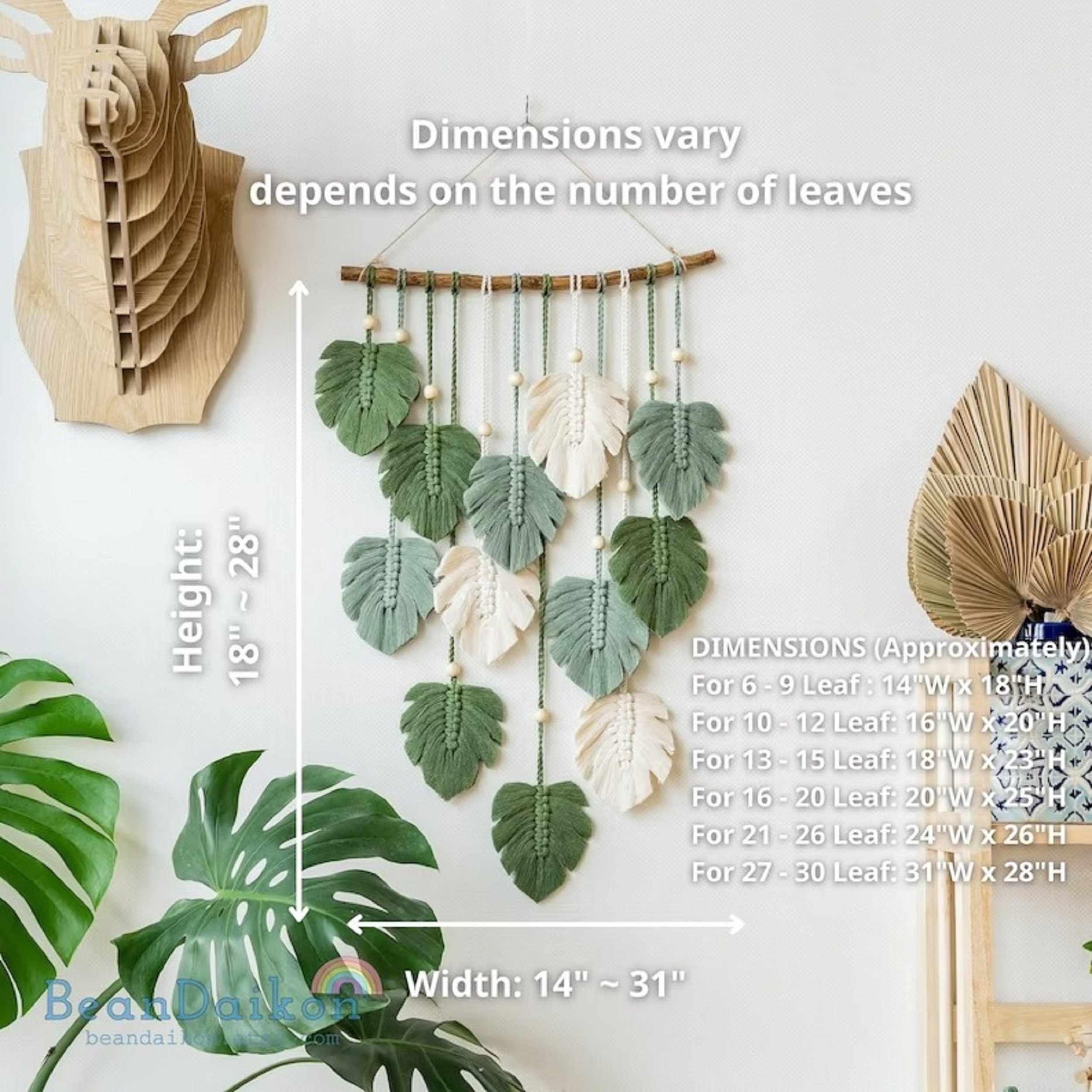 Green Leaves Macrame Wall Hanging Macrame Feather Farmhouse Etsy UK