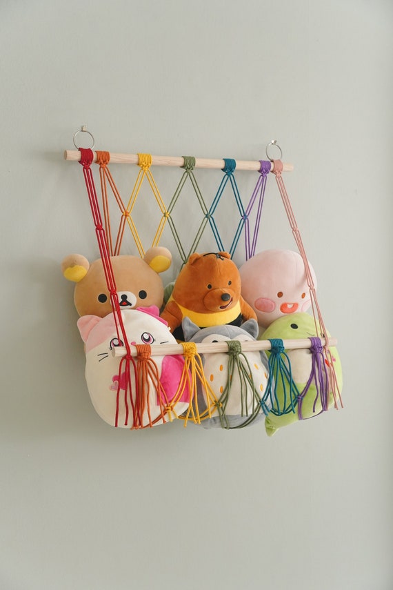Rete Contenitore Per Peluche In Tessuto Boho Macramè - Set Da 2 Triangoli, Decorazione E Organizzazione Per Cameretta Bambini - 2