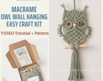 Macrame Owl Kit, Macrame Tutorial, Nursery Decor, Do It Yourself Kit, Macrame Owl, Wall Hanging, Gift For Her, Make Your Own, Home Decor K51