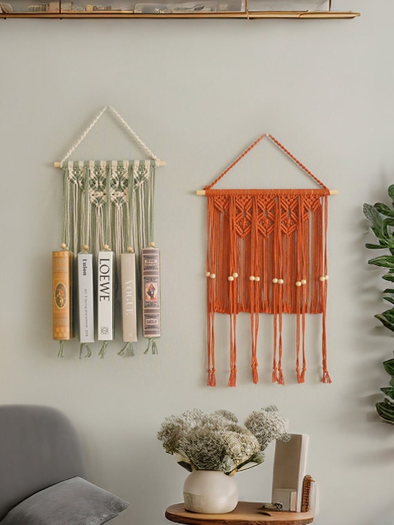 Boho Macrame Bookshelf, Modern Wall Decor, New Home Gift Ideas, Retro Bookshelf, Gift For The Home, Book Organizer, Nursery Furniture H81