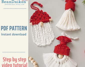 Pattern Set 3 Gnome Ornaments, Xmas Decor, Xmas Digital Paper, Macrame Gnome, Holiday Craft Night, Christmas Decoration P60