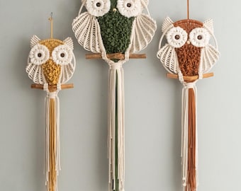Boho Makramee Eulen Wanddeko für Kinderzimmer & Wohnzimmer U34